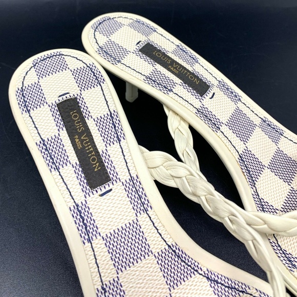 LOUIS VUITTON Damier Azul Flower Sandals #36 US 6 Heels Mules Ivory - Picture 9 of 11